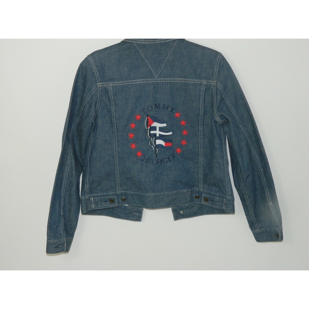 Vintage Tommy Hilfiger Denim Jacket Medium Flag Stars Hong Kong 90s Jean Trucker